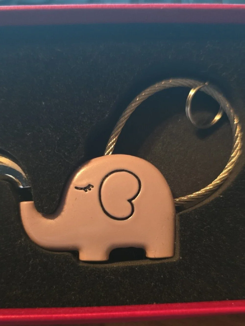 Heart Accent Kissing Elephant Keychain Pair - Pink and Silver